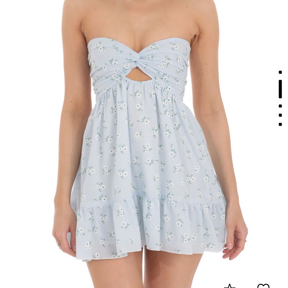 Blue Floral Strapless Mini Dress